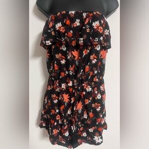 Floral Black and Orange Women's Romper